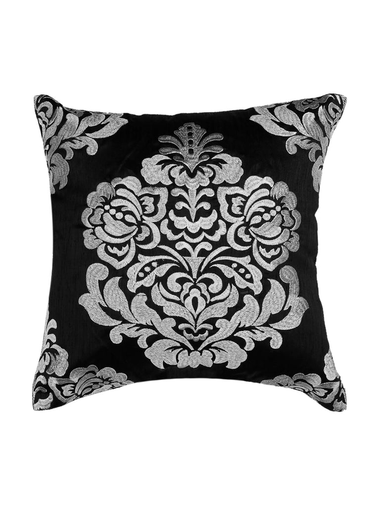 (Black)Zari Embroidery- Dupion Silk Cushion Cover - Jagdish Store Online Since 1965