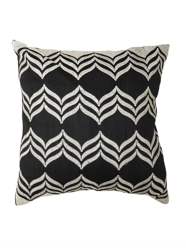 (Black)Zari Embroidery- Dupion Silk Cushion Cover - Jagdish Store Online Since 1965