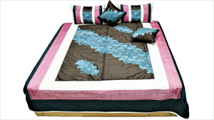 Patch Work PolySilk Quilted BedCover Set-(1 bedcover+ 2 Pillow Covers + 2 Cushion Covers) - Jagdish Store Karol Bagh Online Since 1965