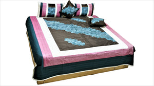 Patch Work PolySilk Quilted BedCover Set-(1 bedcover+ 2 Pillow Covers + 2 Cushion Covers) - Jagdish Store Karol Bagh Online Since 1965