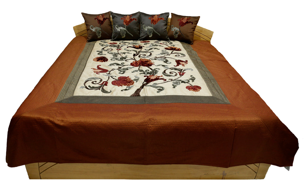 Velvet Patch Work PolySilk Quilted BedCover Set-(1 bedcover+ 4 Cushion Covers) - Jagdish Store Online Since 1965