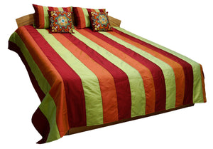 Striped PolySilk Quilted BedCover Set-(1 bedcover+ 2 Pillow Covers + 2 Cushion Covers) - Jagdish Store Online Since 1965