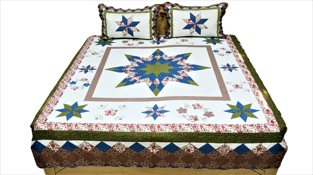 Reversible Printed Cotton Quilted BedCover Set-(1 bedcover+ 2 Pillow Covers) - Jagdish Store Karol Bagh Online Since 1965