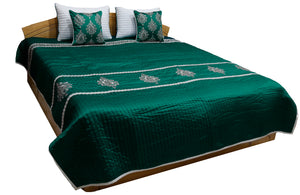 Sequence Embroidery PolySilk Quilted BedCover Set-(1 bedcover+ 2 Pillow Covers + 2 Cushion Covers) - Jagdish Store Online Since 1965