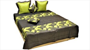 Leaf Embroidery PolySilk Quilted BedCover Set-(1 bedcover+ 2 Pillow Covers + 2 Cushion Covers) - Jagdish Store Online Since 1965