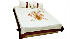 Flower Embroidery PolySilk Quilted BedCover Set-(1 bedcover+ 2 Pillow Covers + 2 Cushion Covers) - Jagdish Store Online Since 1965