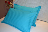 (Turquoise)Striped Cotton-Satin Pillow Cover