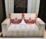 (Cream/Rust)Sofa Back Cut Work Design -Tissue(57.5x62.5 Cm) - Jagdish Store Online Since 1965