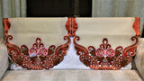 (Cream/Rust)Sofa Back Cut Work Design -Tissue(57.5x62.5 Cm) - Jagdish Store Online Since 1965
