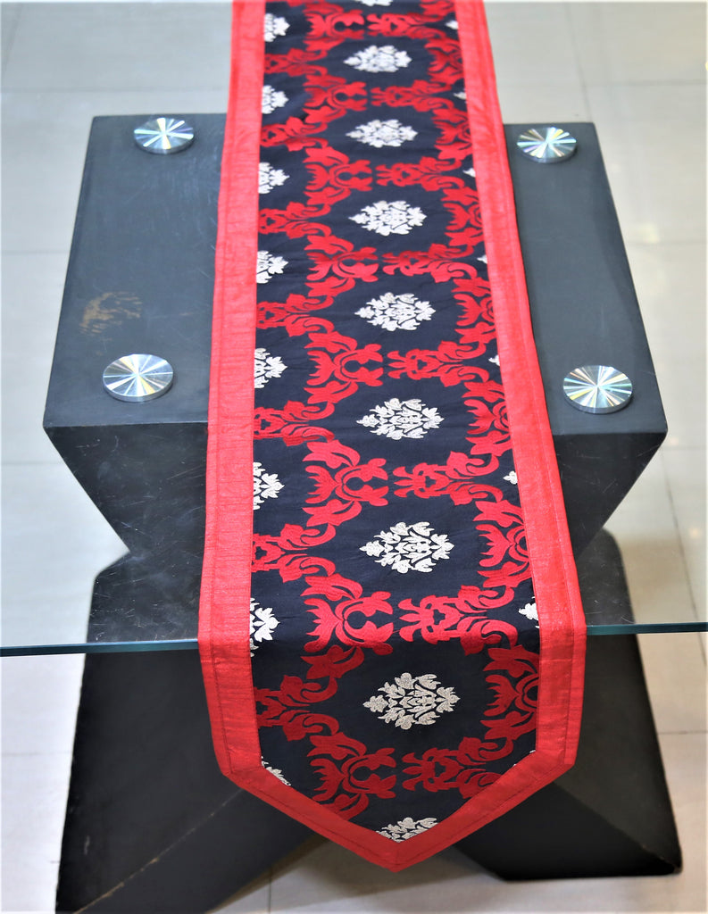 Embroidery(13 X 72 Inch) Table Runner(Red/Black)-Dupion Silk - Jagdish Store Online Since 1965