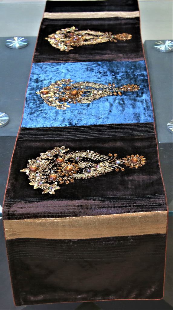 Sequence Work(13 X 60 Inch) Table Runner(Brown)-Chenille - Jagdish Store Online Since 1965