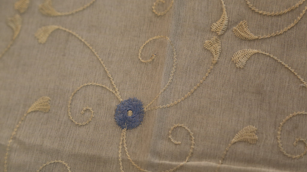 Embroidery(60x108 Inch)Table Cover(Cream/Green)-Sheer/Polyester - Jagdish Store Online Since 1965