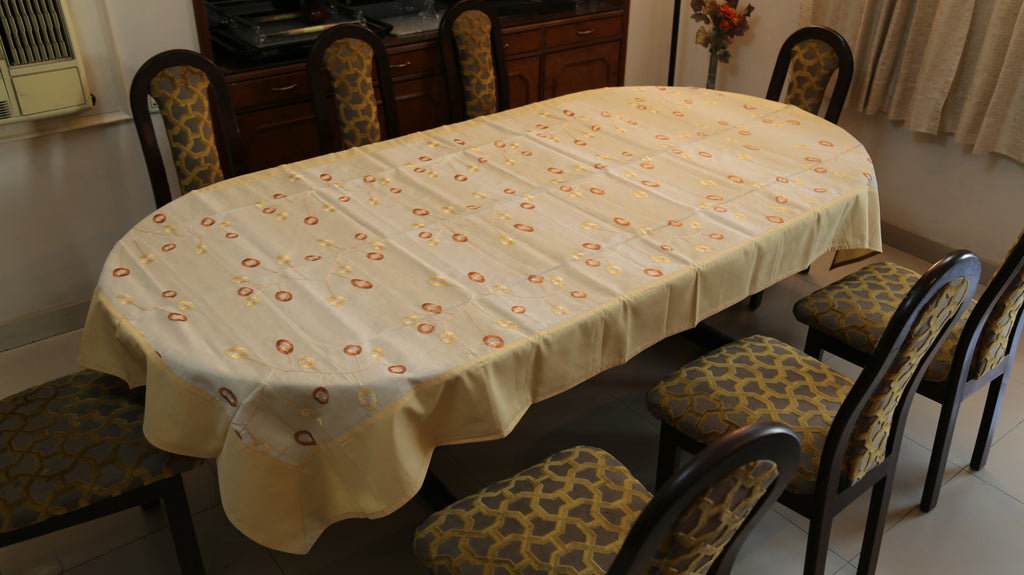 Embroidery(60x108 Inch)Table Cover(Gold/Cream)-Linen/Polyester - Jagdish Store Online Since 1965