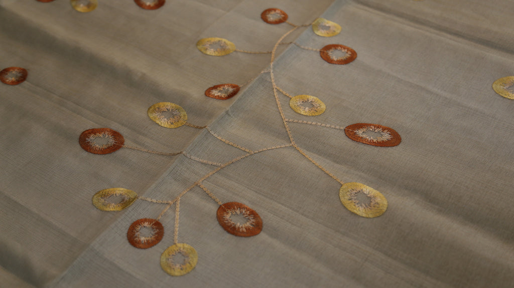 Embroidery(60x108 Inch)Table Cover(Gold/Cream)-Linen/Polyester - Jagdish Store Online Since 1965