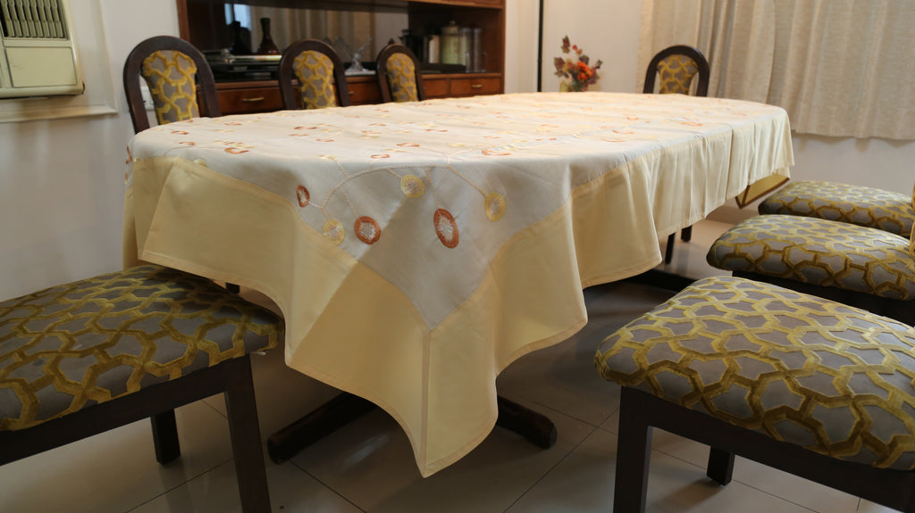 Embroidery(60x108 Inch)Table Cover(Gold/Cream)-Linen/Polyester - Jagdish Store Online Since 1965