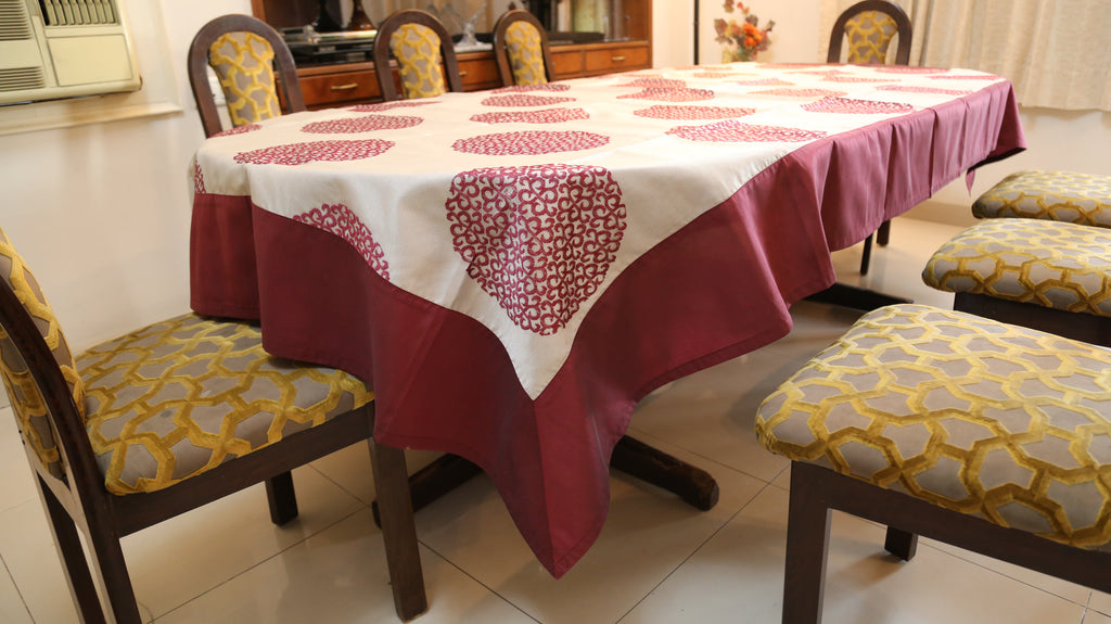 Embroidery(60x108 Inch)Table Cover(Cream/Magenta)-Sheer/Polyester - Jagdish Store Online Since 1965