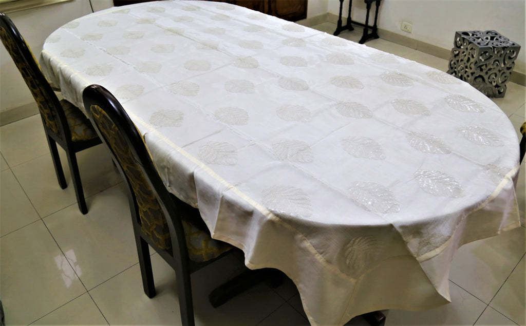 Sequence Motive(60x108 Inch)Table Cover(Cream)-Sheer/Satin - Jagdish Store Online Since 1965