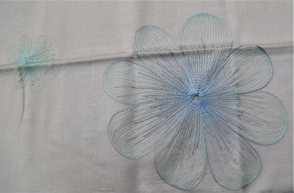 Embroidery(60x108 Inch)Table Cover(S.Blue/White)-Sheer/Polyester - Jagdish Store Online Since 1965