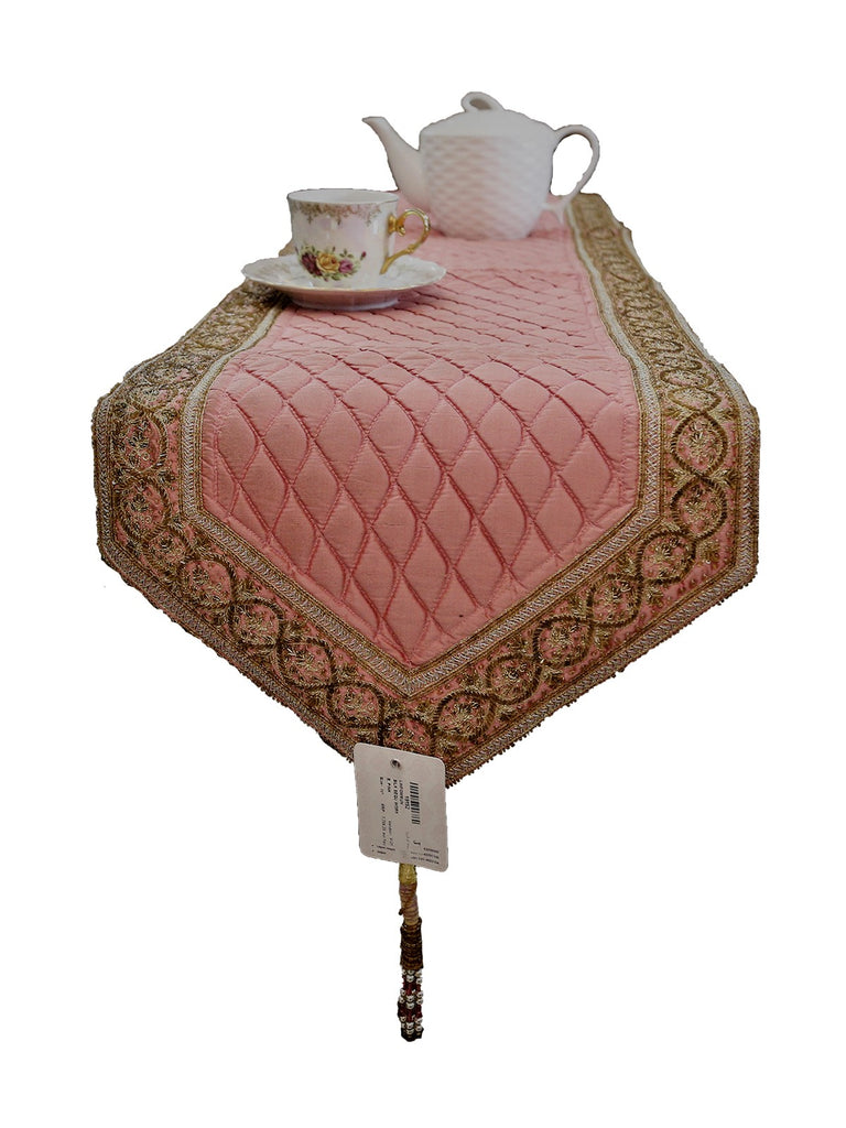 Sequence Work +Embroidery(13 X 72 Inch) Table Runner(Pink)-Silk - Jagdish Store Online Since 1965