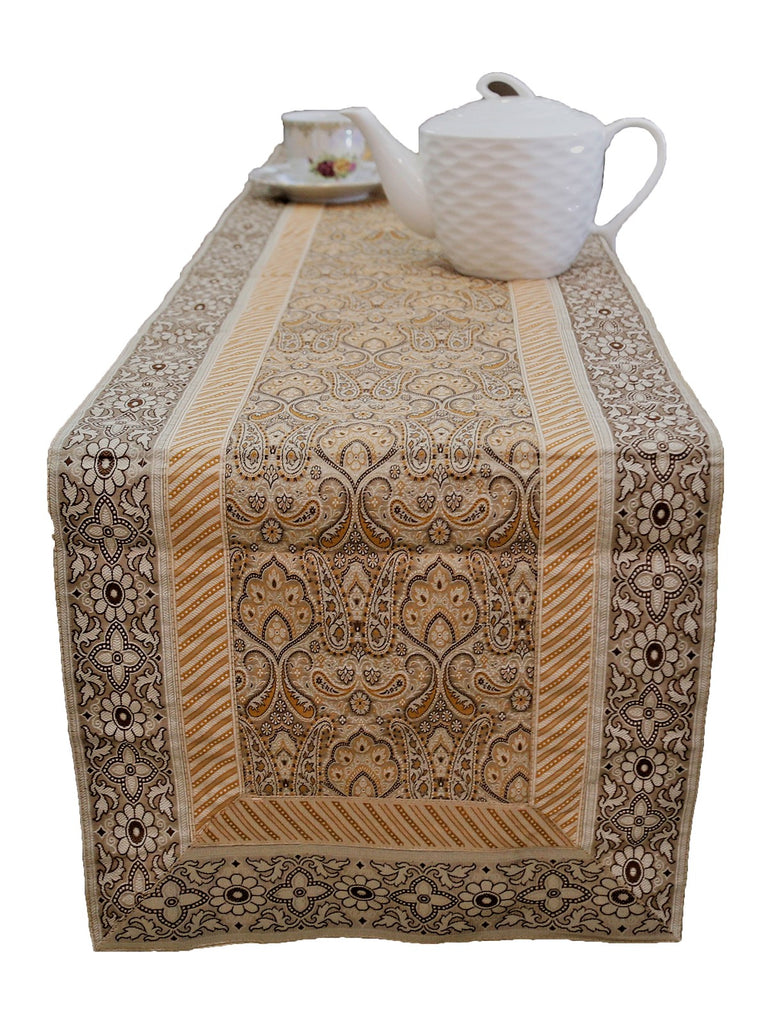 Brocade(13 X 108 Inch) Table Runner(Brown/Gold)-Polysilk - Jagdish Store Online Since 1965