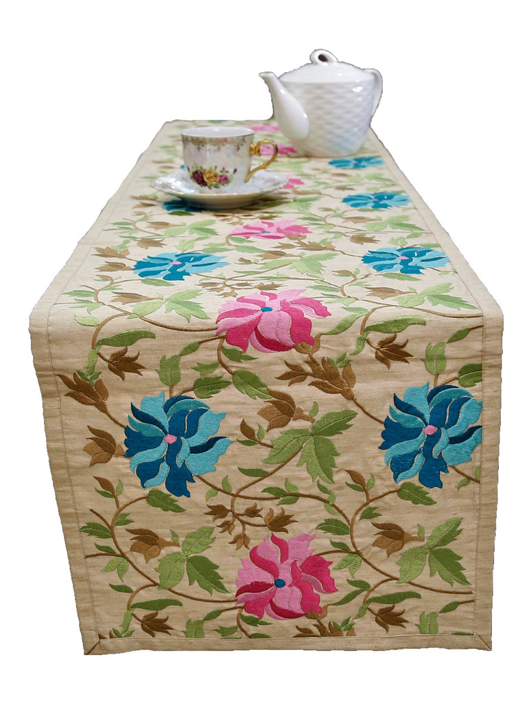 Embroidery(13 X 108 Inch) Table Runner(Beige)-Dupion Silk - Jagdish Store Online Since 1965