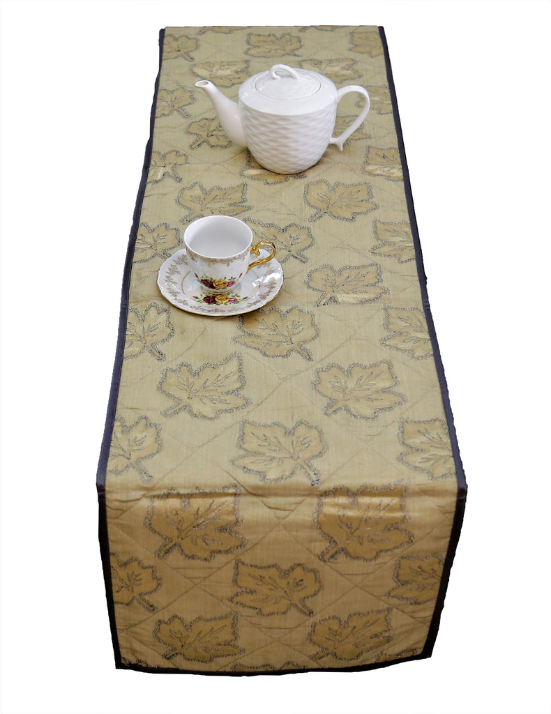 Self Design(14 X 72 Inch) Table Runner(P.Green)-Dupion Silk - Jagdish Store Online Since 1965