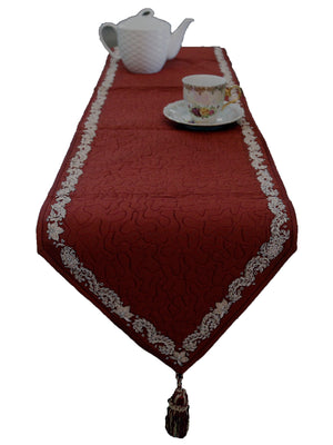 Water Filling Stitch + Zari Work (13 X 90 Inch) Table Runner(Maroon)-Silk - Jagdish Store Online Since 1965