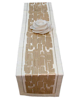 Sequence Work (13 X 90 Inch) Table Runner(Cream)-Dupion Silk - Jagdish Store Online Since 1965