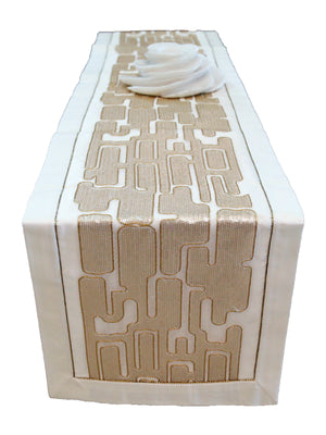 Sequence Work (13 X 90 Inch) Table Runner(Cream)-Dupion Silk - Jagdish Store Online Since 1965