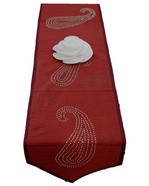 Sequence Work(14 X 90 Inch) Table Runner(Red)-Dupion Silk - Jagdish Store Online Since 1965