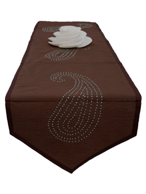 Sequence Work- Table Runner(Brown)-Dupion Silk - Jagdish Store Online Since 1965