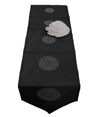 Sequence Work- Table Runner(Black)-Dupion Silk - Jagdish Store Online Since 1965