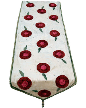 Flower Patch  (18 X 90 Inch) Table Runner(Cream)-Velvet - Jagdish Store Online Since 1965