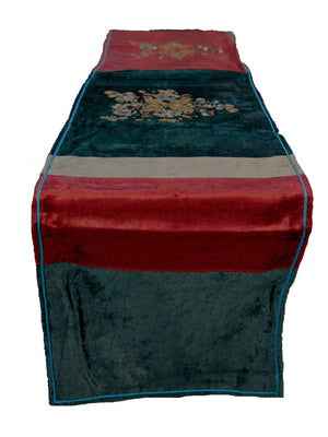 Zardozi Work (13 X 90 Inch) Table Runner(Maroon/Green)-Velvet - Jagdish Store Online Since 1965