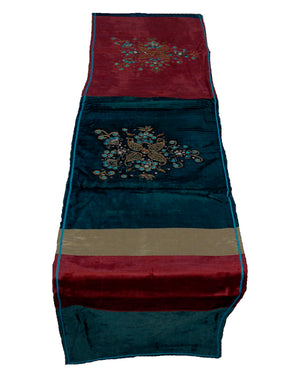 Zardozi Work (13 X 90 Inch) Table Runner(Maroon/Green)-Velvet - Jagdish Store Online Since 1965