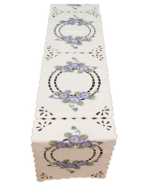 Cut Work +Self Design + Block Printed(12 X 90 Inch) Table Runner(Cream)-Polyester - Jagdish Store Online Since 1965