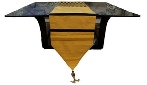 Checkered + Tussle (13 X 90 Inch) Table Runner(Gold/Black)-Dupion Silk - Jagdish Store Online Since 1965