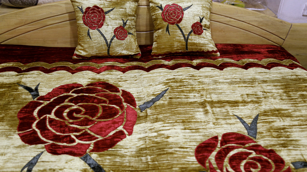 Patch Work Velvet BedCover Set-(1 bedcover+ 2 Pillow Cover) - Jagdish Store Karol Bagh Online Since 1965