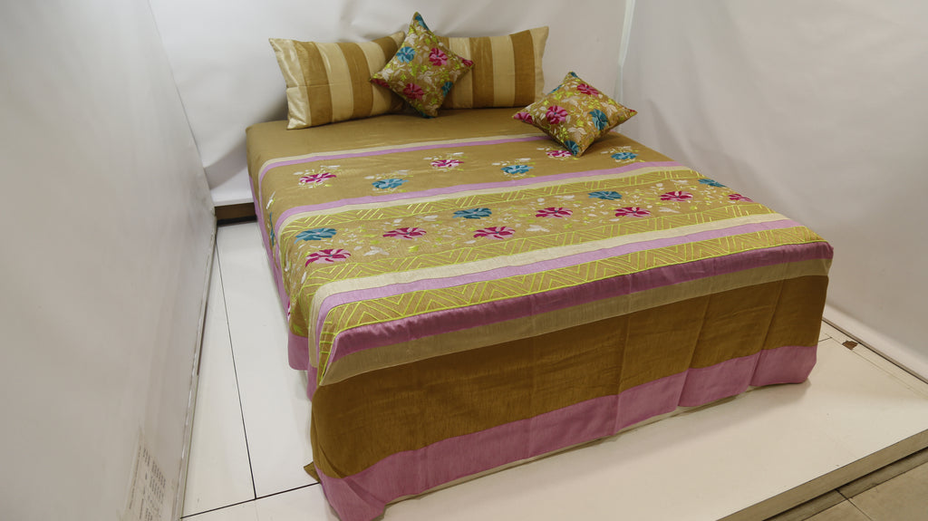 Embroidery Design Dupion Silk BedCover Set-(1 bedcover+ 2 Pillow Covers + 2 Cushion Covers) - Jagdish Store Online Since 1965