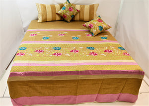 Embroidery Design Dupion Silk BedCover Set-(1 bedcover+ 2 Pillow Covers + 2 Cushion Covers) - Jagdish Store Online Since 1965