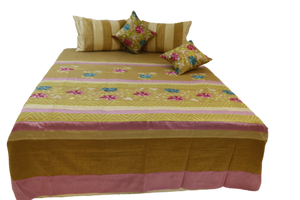 Embroidery Design Dupion Silk BedCover Set-(1 bedcover+ 2 Pillow Covers + 2 Cushion Covers) - Jagdish Store Online Since 1965