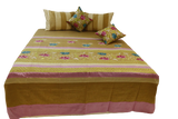 Embroidery Design Dupion Silk Double Bedcover with 2 Pillow Covers and 2 Cushion Covers
