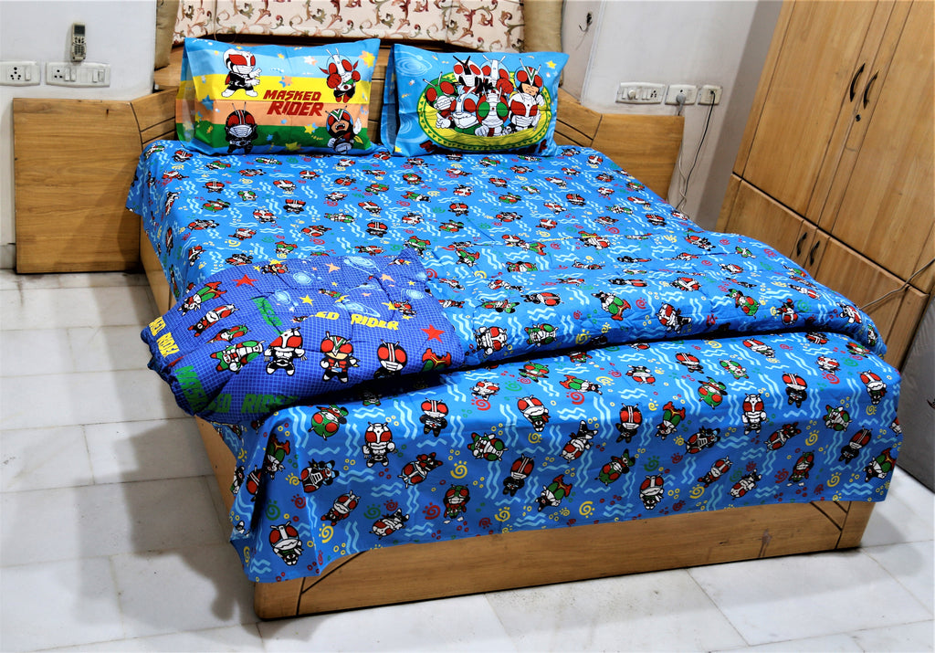 Printed Kids Cotton Quilt 4 Pcs Set-(90x108 Inch)-Blue - Jagdish Store Online Since 1965