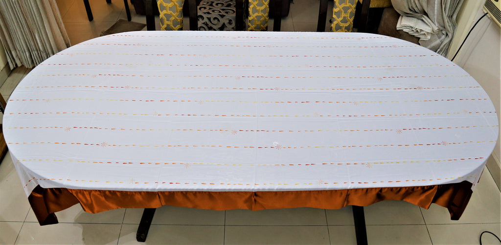 Printed (60x120 Inch)Table Cover(White/Rust)-Sheer/Satin - Jagdish Store Online Since 1965
