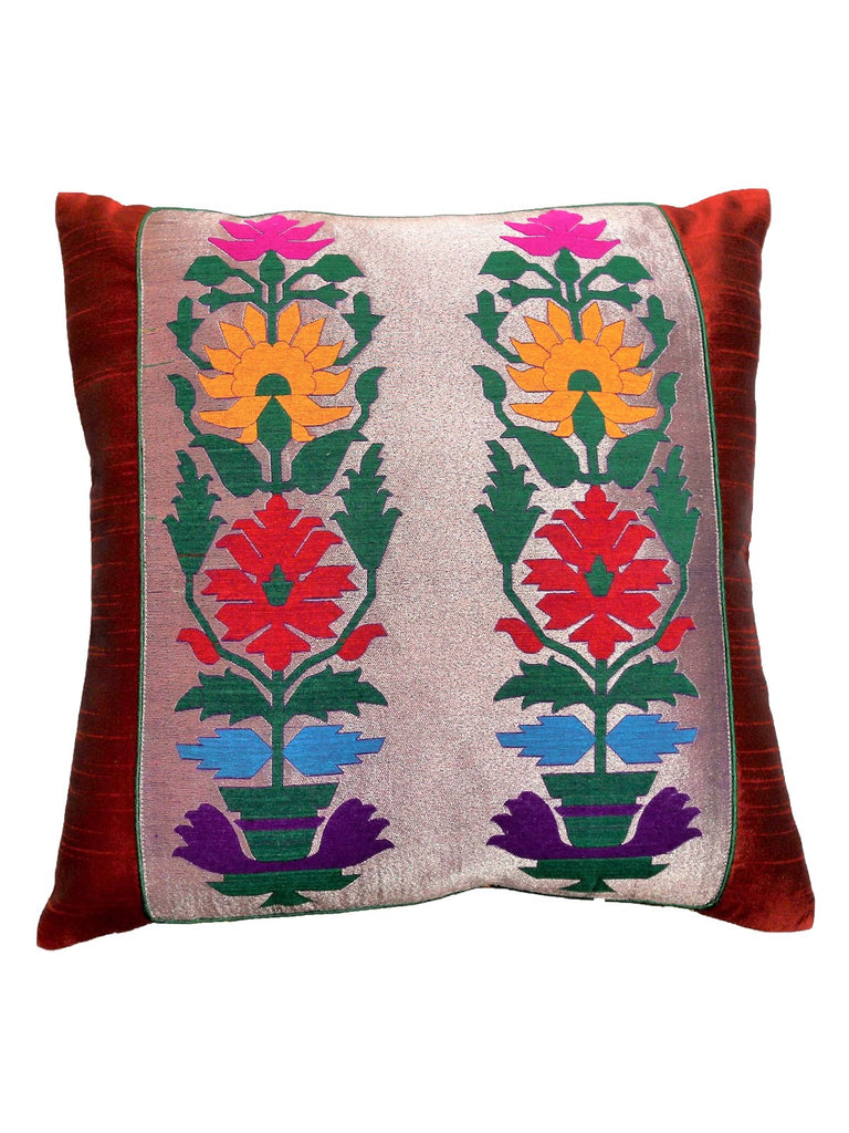 (Red)Brocade- Dupion Silk Cushion Cover - Jagdish Store Online Since 1965