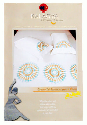 Kalagya-Sagacity Embroidery Cotton Bedsheet(112 X 112 Inch) Set -(1 bedsheet+ 2 Pillow Covers) - Jagdish Store Online Since 1965