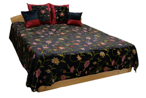 Kashmiri Embroidered Velvet BedCover Set-(1 bedcover+ 4 Cushion Covers) - Jagdish Store Online Since 1965