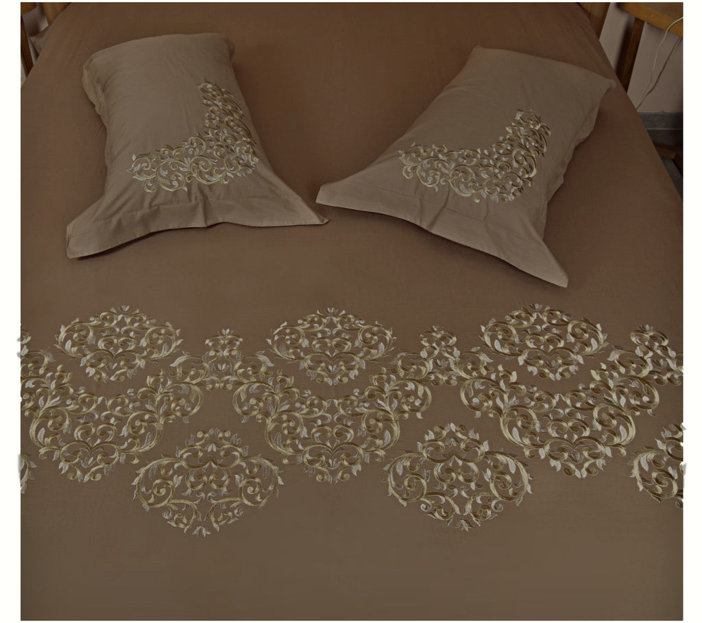 Kalagya Ampelos Embroidery Cotton Bedsheet(112 X 112 Inch) Set -(1 bedsheet+ 2 Pillow Covers) - Jagdish Store Online Since 1965