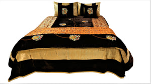 Flower Embroidery Velvet Wedding Set-(1 bedcover+ 1 Quilt + 2 Pillow Covers + 2 Cushion Covers) - Jagdish Store Online Since 1965