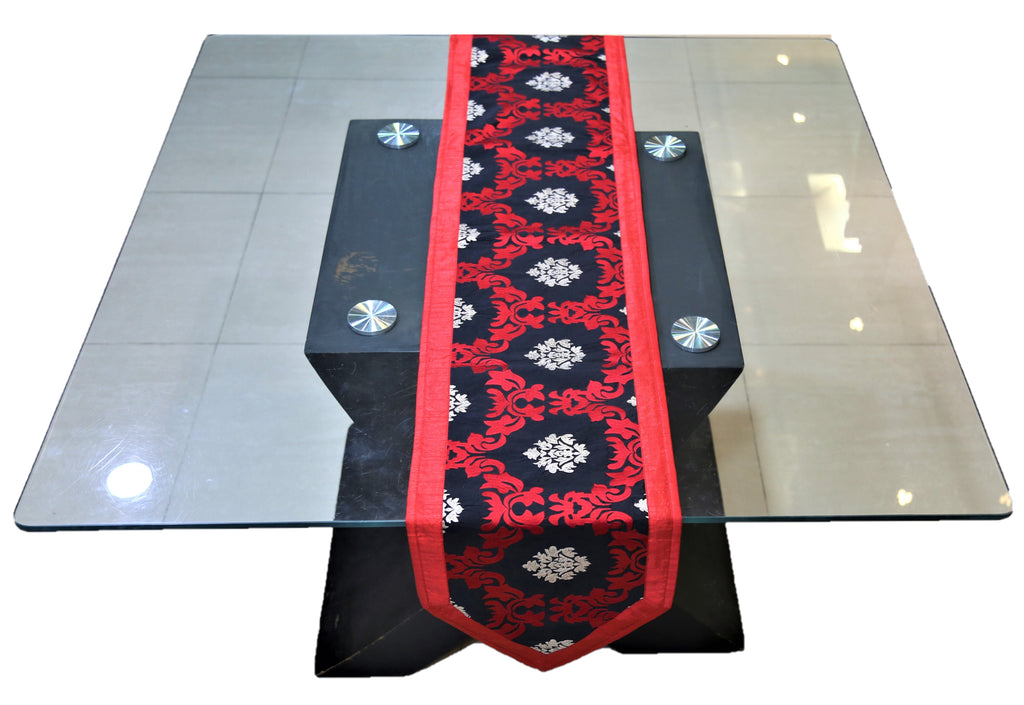 Embroidery(13 X 72 Inch) Table Runner(Red/Black)-Dupion Silk - Jagdish Store Online Since 1965